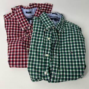 Tommy Hilfiger Green and Red Checkered Long Sleeve Shirts Medium